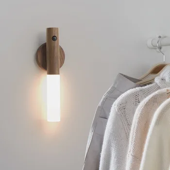 Светодиодный деревянный Беспроводной USB ночник, Магнитный настенный светильник, светильник для кухонного шкафа, светильник для домашней спальни, настольная лампа для перемещения, прикроватное освещение