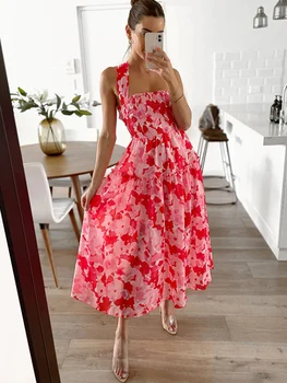 Сексуальное Макси-платье на шнуровке с открытой спиной, Летнее Женское Эластичное Красное Длинное Элегантное Женское Праздничное платье, Сарафан Vestido из шифона