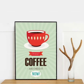 Средневековый кофейный плакат Средневековое современное кухонное искусство Интересный кофейный художественный плакат 70-х годов, плакат с принтом кофейной чашки