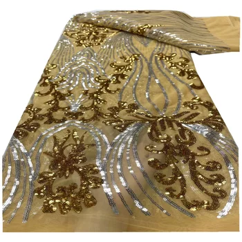 Ткань Органза Кружевной Материал 2023 Волнистый Дизайн Блестки Французский Тюль Сетчатое Кружево для самостоятельного Шитья Женское Платье Dress FYU56