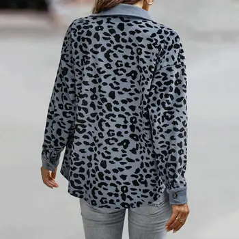 Тонкое пальто-рубашка, леопардовое пальто с лацканами в стиле пэчворк, Стильная женская весенне-осенняя куртка свободного кроя, однобортный дизайн, женская