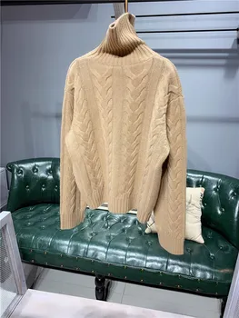 Удобная ретро Водолазка, витой кашемировый свитер, Женский свитер с профилем, Джемпер Traf Homme