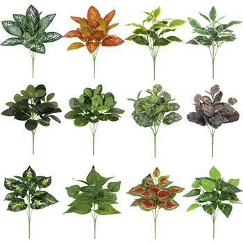 Украшение для дома и сада, Искусственные растения из 5 листьев, Зеленая трава, Шелковые Пряди, искусственные цветы, имитация растений, Материал для стен