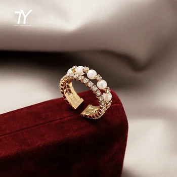 Французские романтические кольца с двойным и тройным жемчугом и цирконом Для женщин 2021 Корейская мода Ювелирные изделия Необычный набор колец для готической вечеринки для девочек