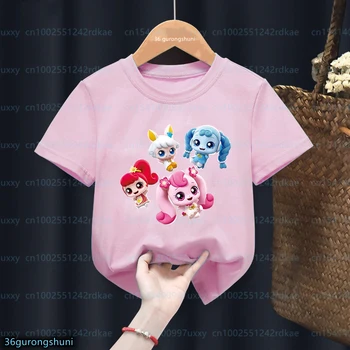 Футболка Tini Ping для маленьких мальчиков и девочек, летняя детская футболка с коротким рукавом 캐치! 티니핑 Детская одежда, футболка для девочек, розовые топы