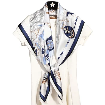 Шелковый шарф, большая косынка, женский весенне-осенний универсальный шелковый синий модный квадратный шарф из Ханчжоу